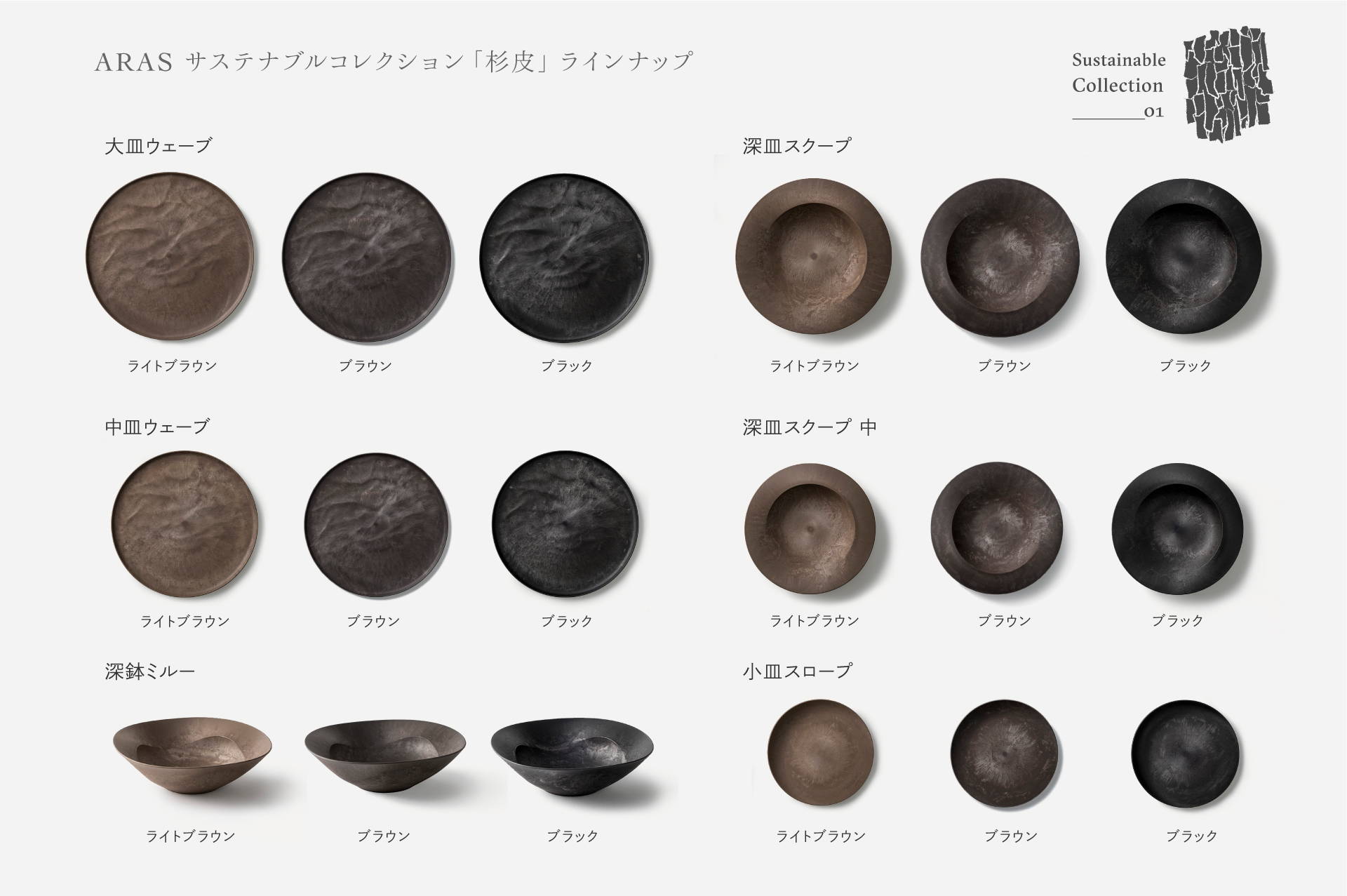 5枚セット 【新品】ARAS エイラス 小皿スロープ 杉皮 サステナブル